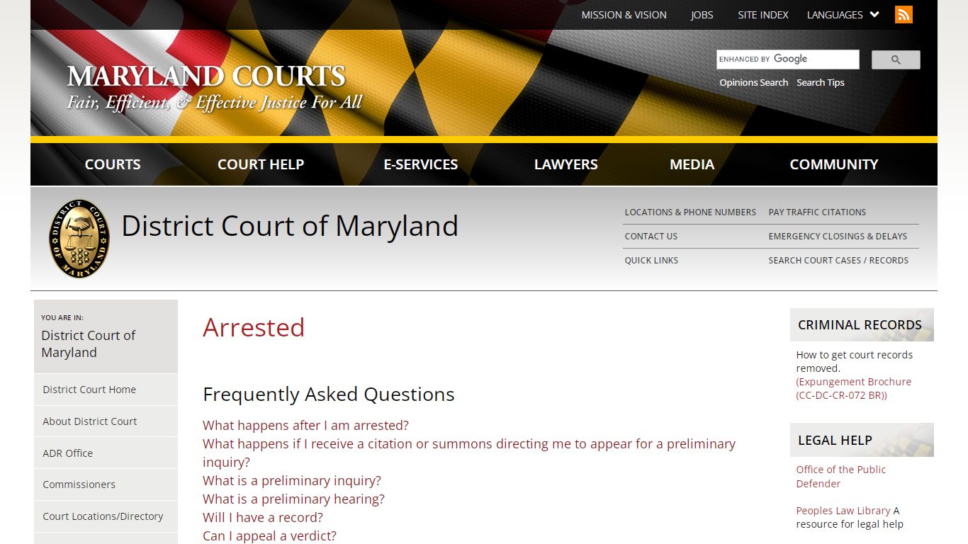 Arrested | Maryland Courts